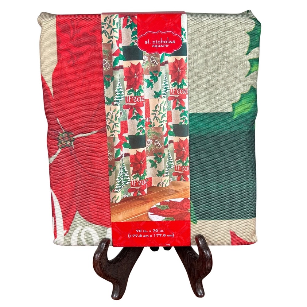 St Nicholas Square Christmas Traditions Fabric Shower Curtain Poinsettia 70x70